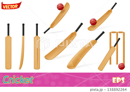cricket equipment bat ball and wicket vector illustration cricket equipment bat ball and wicket vector illustration 138892264