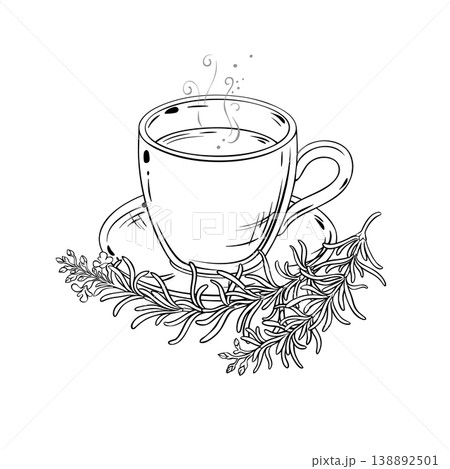 Rosemary Tea in Teapot Outline Illustration. 138892501