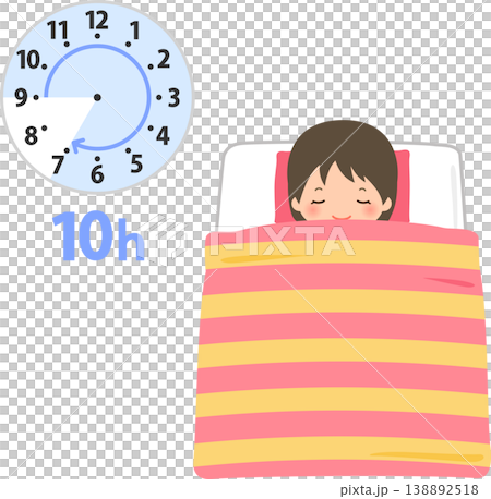 A girl who sleeps for 10 hours, from 9 PM to 7 AM. 138892518