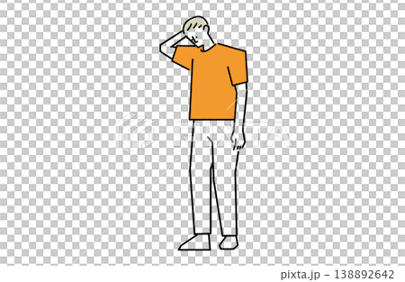 頭を掻きながら俯く青年 138892642