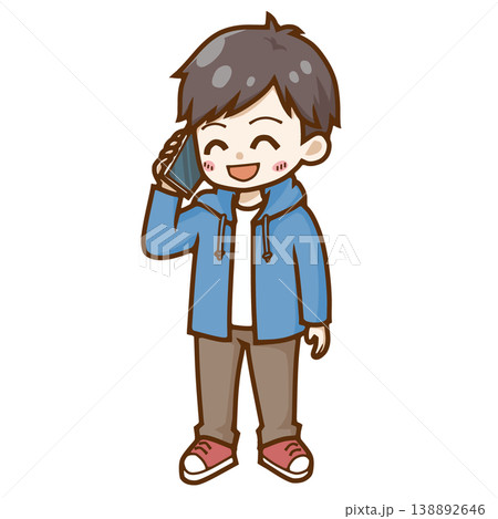 スマホで笑いながら通話する男性ちびキャライラスト(爆笑・楽しい・会話)ブログ・SNS・教材向け スマホで笑いながら通話する男性ちびキャライラスト(爆笑・楽しい・会話)ブログ・SNS・教材向け 138892646