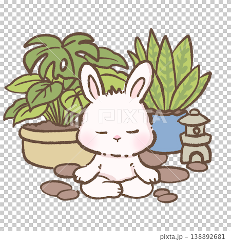 Peaceful Kawaii Bunny Meditating In Indoor Plant Garden Surrounded By Monstera And Snake Plants Cute Zen Plant Lover Illustration Peaceful Kawaii Bunny Meditating In Indoor Plant Garden Surrounded By Monstera And Snake Plants Cute Zen Plant Lover Illustration 138892681