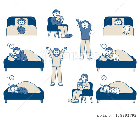 健康な睡眠に関わるイラストセット 138892792