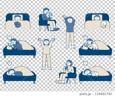 健康な睡眠に関わるイラストセット 138892792