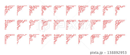 Chinese frame corners, red japanese borders, asian vintage ornament decorative elements 138892953