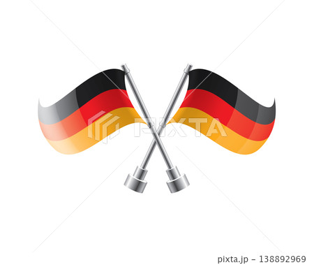 Intricate depiction of interlaced German banners with shiny poles and festive atmosphere Intricate depiction of interlaced German banners with shiny poles and festive atmosphere 138892969