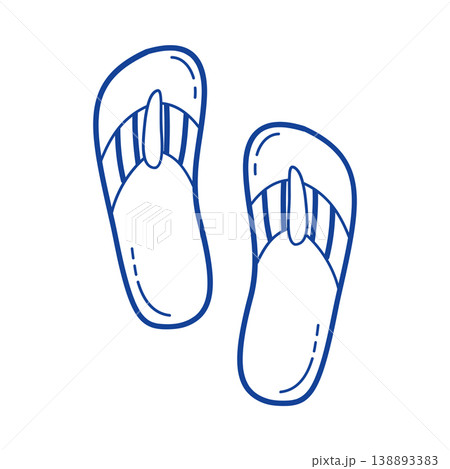 Flip flop vector blue line art doodle beach sandal icon for summer branding 138893383