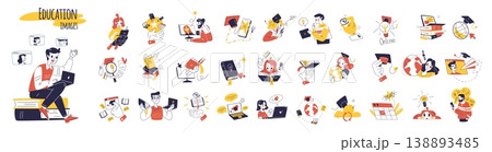 Online education people. Business school internet course, students or teachers distance learning study training book or ebook digital technology icon set classy vector illustration 138893485