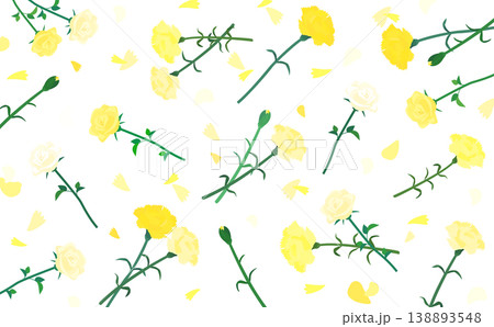 黄色いカーネーションと薔薇のパターン透過背景_横 138893548