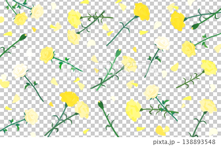 黄色いカーネーションと薔薇のパターン透過背景_横 138893548