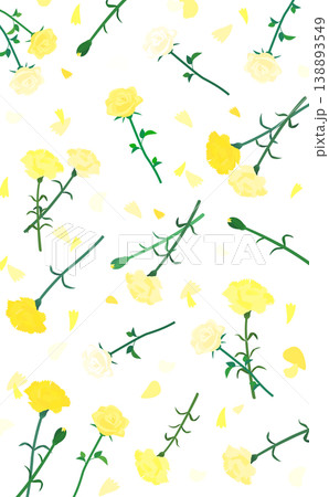 黄色いカーネーションと薔薇のパターン透過背景_縦 138893549