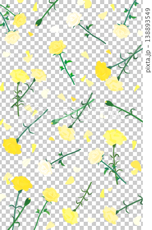 黄色いカーネーションと薔薇のパターン透過背景_縦 138893549