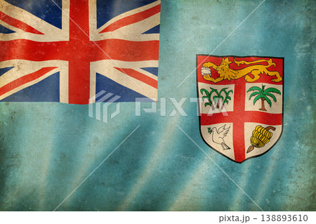 Old vintage flag of Fiji, worn and stained Old vintage flag of Fiji, worn and stained 138893610