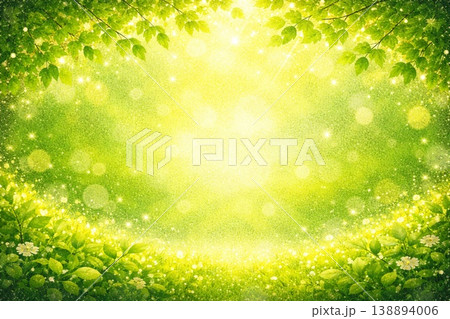フレーム素材　緑　新緑　若葉　自然　砂絵風 138894006