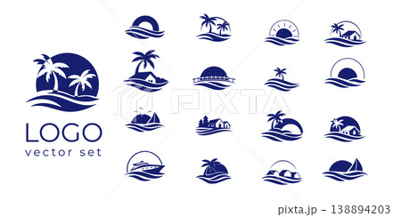 sunrise luxury waterfront logo set palm house wave ocean tropical beach branding collection sunrise luxury waterfront logo set palm house wave ocean tropical beach branding collection 138894203