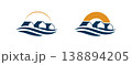sunrise luxury waterfront house row wave logo coastal real estate beach branding 138894205