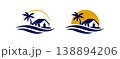 sunrise luxury waterfront house palm island wave logo tropical real estate branding 138894206