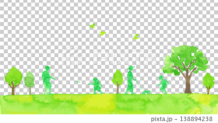 緑の木々と人々の風景　水彩イラスト 138894238