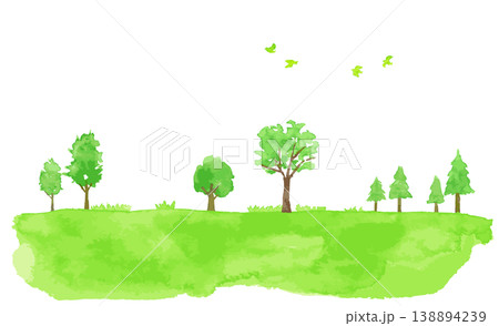緑の木々と草原の風景 水彩イラスト 緑の木々と草原の風景 水彩イラスト 138894239
