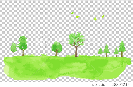 緑の木々と草原の風景 水彩イラスト 緑の木々と草原の風景 水彩イラスト 138894239
