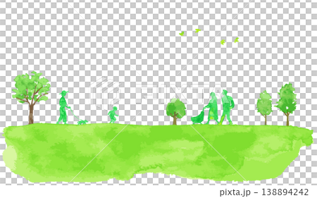 緑の木々と人々の風景 水彩イラスト 緑の木々と人々の風景 水彩イラスト 138894242