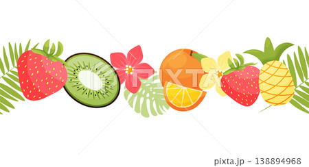 Seamless border with Fruits. Fresh organic food for menu, market, invitation, parties. vector Seamless border with Fruits. Fresh organic food for menu, market, invitation, parties. vector 138894968