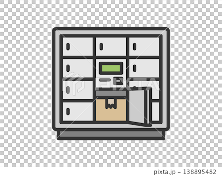 Illustration of a delivery locker icon (line drawing, color) 138895482