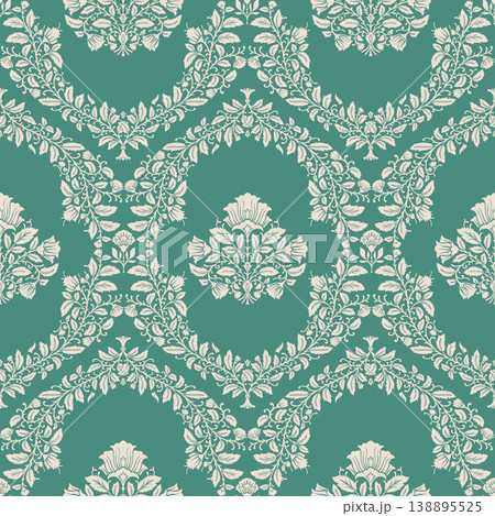 Classic Jade Green Floral Damask 138895525