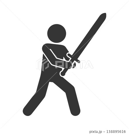 剣を構える人物のシルエットアイコン 138895616