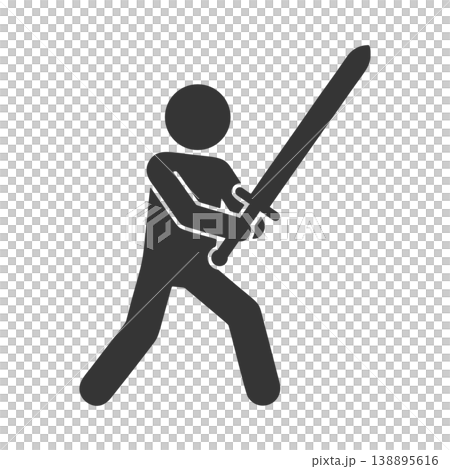 剣を構える人物のシルエットアイコン 138895616