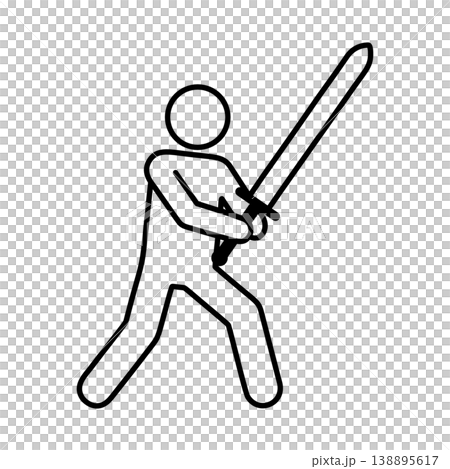 Line icon of a person holding a sword 138895617
