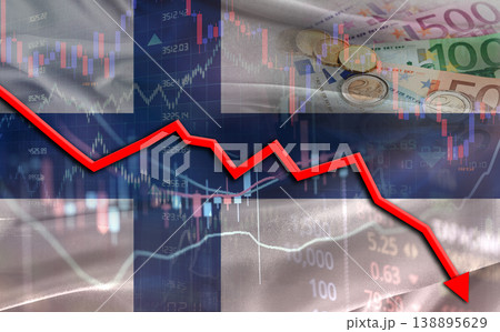 Finland financial fall on economy market. Finnish financial crisis on economic graph Finland financial fall on economy market. Finnish financial crisis on economic graph 138895629