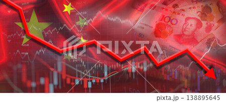 Chinese financial crisis on economic graph. Financial fall of China on economy market 138895645