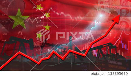 Growth of oil industry with China flag. Oil pumps with Chinese flag. Oil production with China flag 138895650