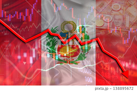 Peru financial fall on economy market. Peruvian financial crisis on economic graph Peru financial fall on economy market. Peruvian financial crisis on economic graph 138895672