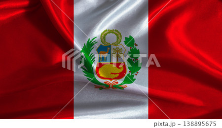 Peru flag with cloth textured background. National flag of Peru with realistic texture Peru flag with cloth textured background. National flag of Peru with realistic texture 138895675