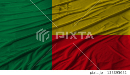 Beninese flag waving. Flag of Benin with cloth texture 138895681