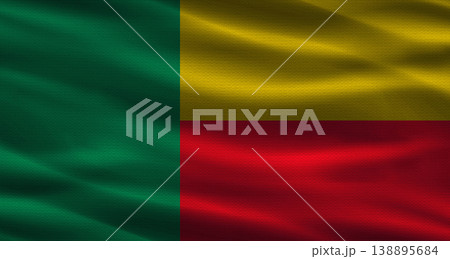 Beninese flag with fabric texture. Realistic flag of Benin waving Beninese flag with fabric texture. Realistic flag of Benin waving 138895684