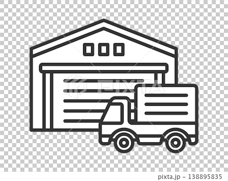 Illustration of a warehouse and truck (line drawing) Illustration of a warehouse and truck (line drawing) 138895835