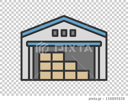 Illustration of a logistics warehouse icon (line drawing, color) Illustration of a logistics warehouse icon (line drawing, color) 138895838