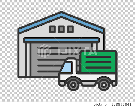 倉庫とトラックのアイコン(線画カラー)のイラスト 倉庫とトラックのアイコン(線画カラー)のイラスト 138895841