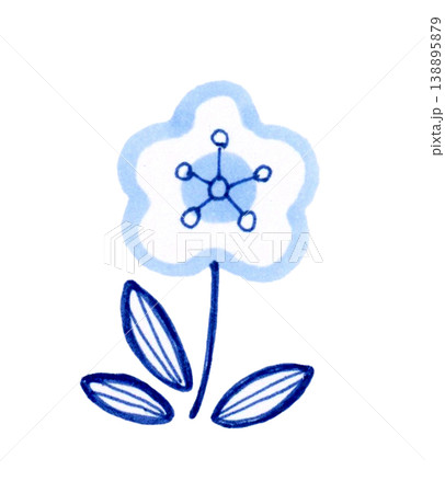 北欧風のかわいい青色の花 手描きイラスト素材 北欧風のかわいい青色の花 手描きイラスト素材 138895879