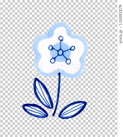 北欧風のかわいい青色の花 手描きイラスト素材 北欧風のかわいい青色の花 手描きイラスト素材 138895879
