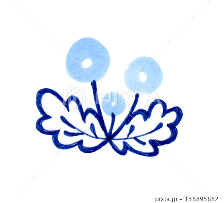 北欧風の小さなかわいい青色の花　手描きイラスト素材 138895882