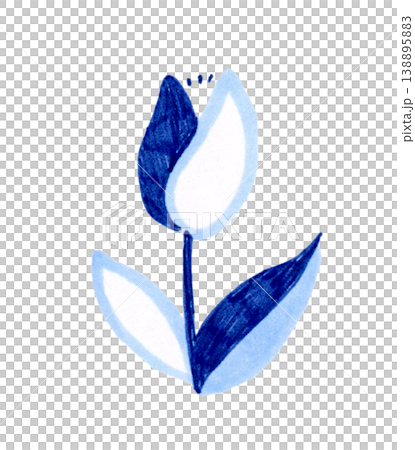 北欧風のかわいい青色の花（チューリップ）　手描きイラスト素材 138895883