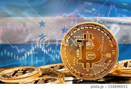 Investors in cryptocurrency and Blockchain Technology in Honduras, Concept. Bitcoin with Honduran flag in the background 138896031