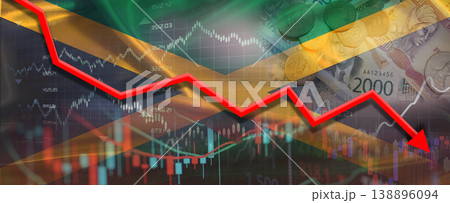 Jamaican financial crisis on economic graph. Financial fall of Jamaica on economy market Jamaican financial crisis on economic graph. Financial fall of Jamaica on economy market 138896094