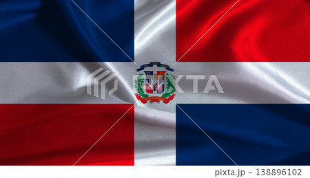Dominican Republic flag with cloth textured background. National flag of Dominican Republic with realistic texture Dominican Republic flag with cloth textured background. National flag of Dominican Republic with realistic texture 138896102