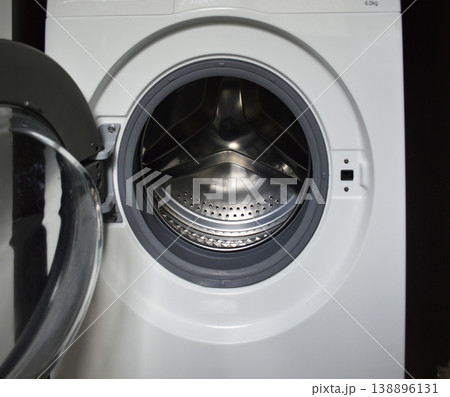 open empty clean washing machine drum 138896131