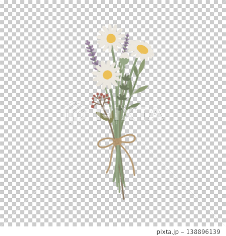 A natural wildflower bouquet of daisies and lavender (hand-drawn illustration) A natural wildflower bouquet of daisies and lavender (hand-drawn illustration) 138896139
